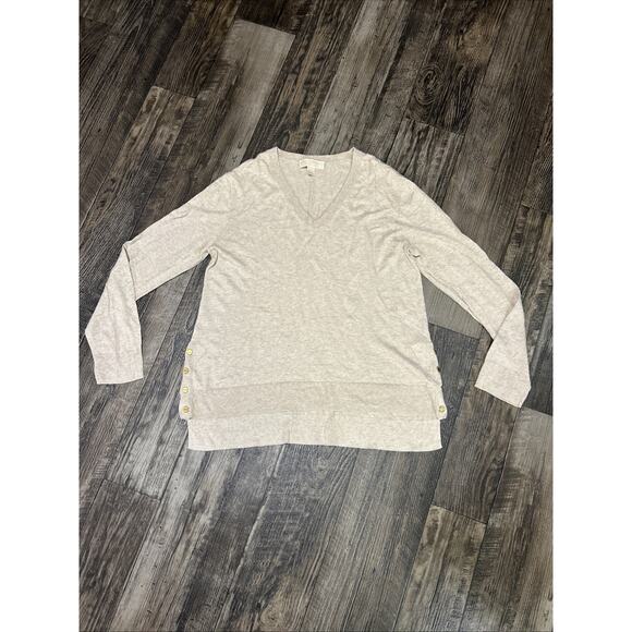 Michael Kors V Neck Sweaters Thin Brown Screw Button Detail Womens Top Large - Picture 1 of 6